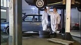 High class woman screwed by mechanics in garage - porn video