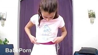 Cute little innocent teen in her first porn casting - porn video