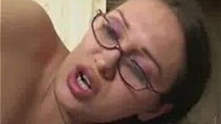 Sex with a cute pregnant school girl wearing glasses - porn video