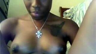 Hot ebony babe teasing and masturbating - porn video