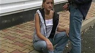 blond teen outdoor blowjob - porn video