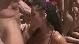 Lesbian Party Turns to BJ Orgy - porn video