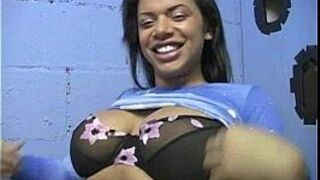 Black girl sucking their first white cock in Gloryhole - porn video