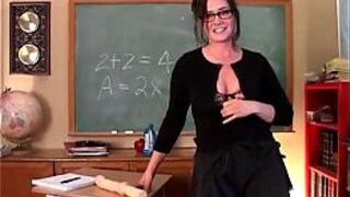 Sexy MILF in stockings fucks huge dildo - porn video