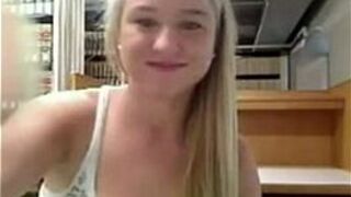 Sexy Blonde Busty Teen masturbates in public library - porn video