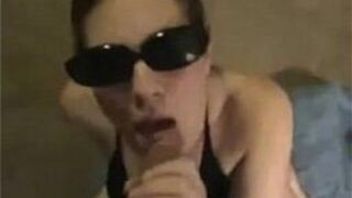 GF wearing sunglasses and gives blowjob - porn video