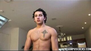 Young and hairy latino dude gets completely naked - porn video